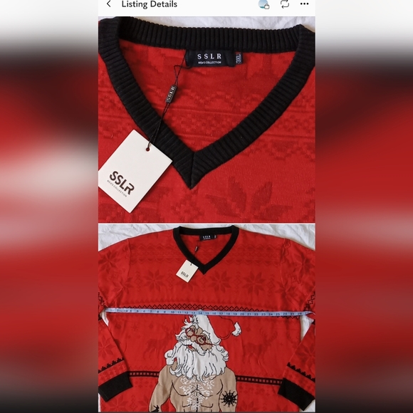 SSLR Ugly Christmas Sweater Knitted Pullover V-Neck Funny Santa Size 3XL Red - Picture 4 of 5